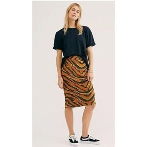 Free People Pencil Skirt Womens M Brown Tiger Stripe Knit Midi